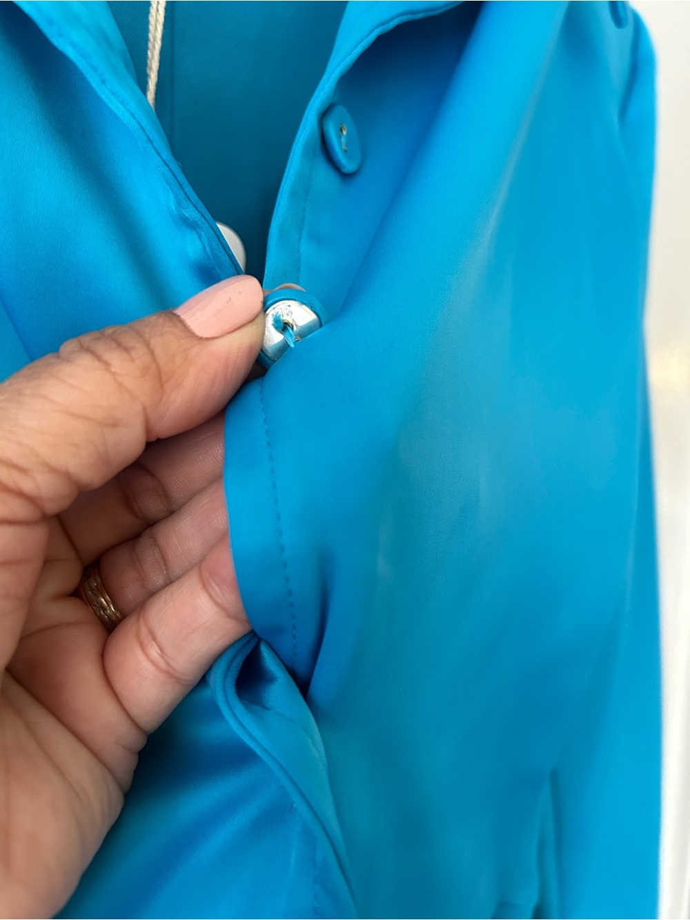 L'ATISTE Turquoise Button-Front Mini Shirt Dress - Picture 5 of 14